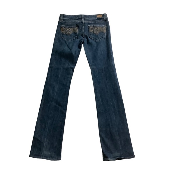 Paige Jeans Sz 26 Laurel Canyon Low-rise Bootcut Blue Embroidered Pockets - Picture 3 of 9
